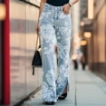 thumbnail image 2 of Icvfdpl Womens Jeans Elegant Comfortable Floral Print Slit Commuting Work Casual Denim Pants Stylish Woman Streetwear White L, 2 of 8