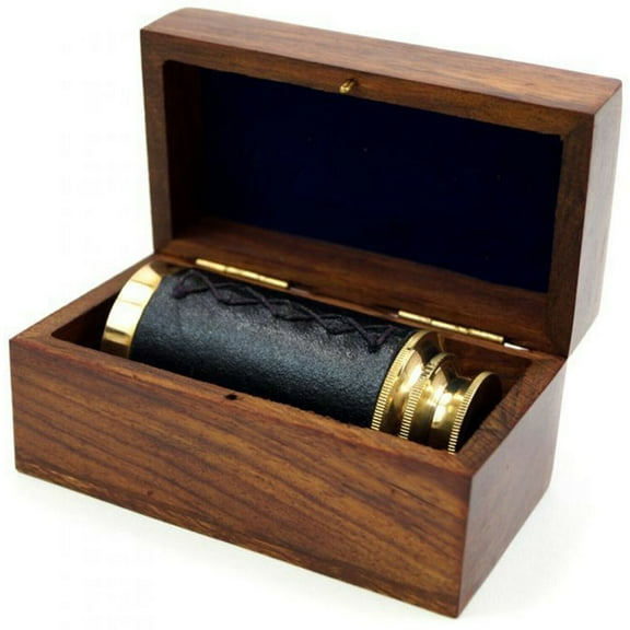 6" Handheld Nautical Brass Play Telescope Spyglass Pirate Navigation, Wooden Box
