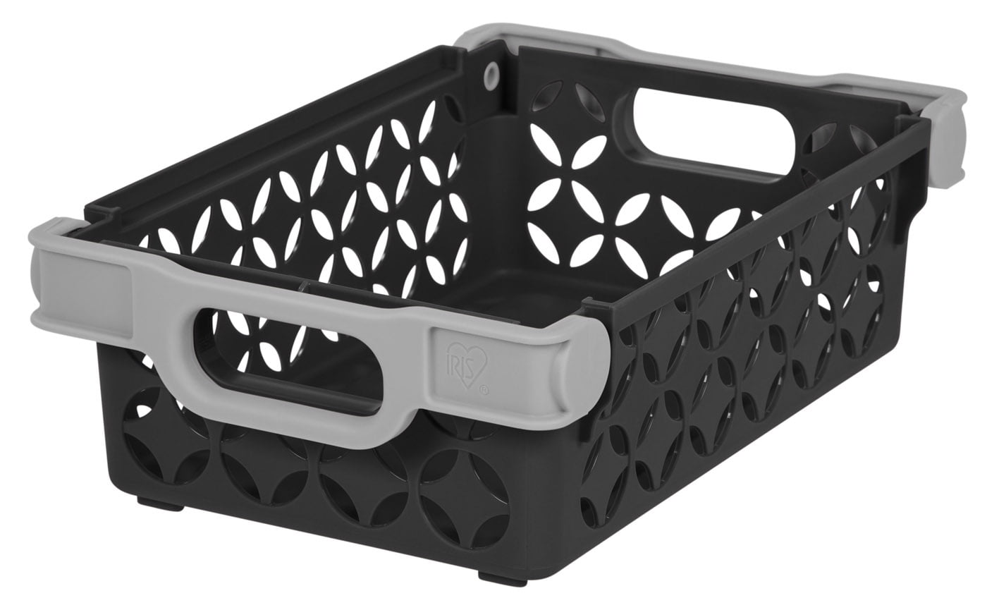 IRIS USA, Small Decorative Plastic Storage Basket, Black/Gray