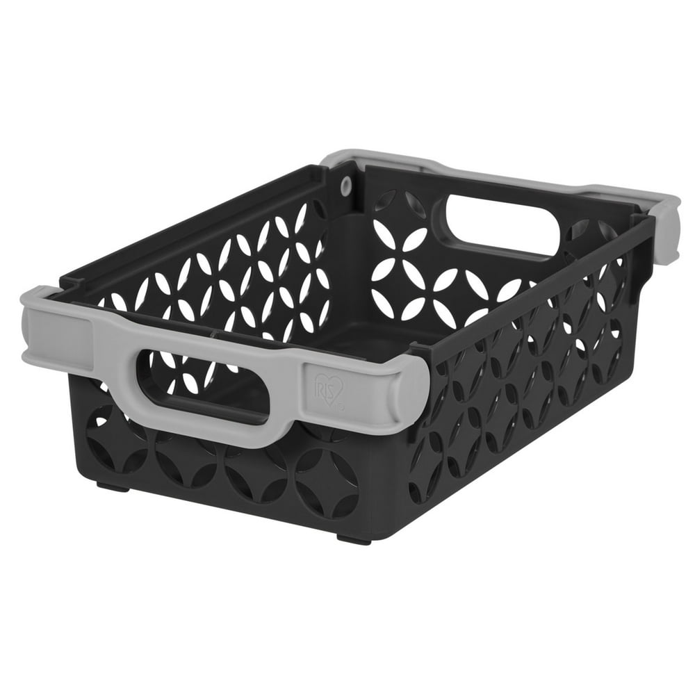 IRIS USA, Small Decorative Plastic Storage Basket, Black/Gray Walmart