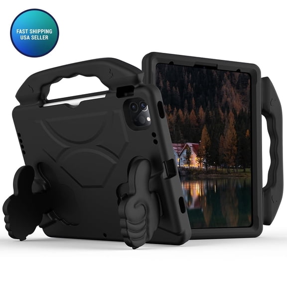 AMZER Lightweight EVA Kids Case for New iPad Pro (M5) 11-inch 2025 & iPad Pro M4 11" 2024, Anti-Drop Protective Shockproof Handle Stand Kids Case with thumb bracket, Black