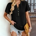 thumbnail image 6 of Business Casual Tops for Women V Neck Plain Button T Shirts Blouses Ruched Short Sleeve Tunic Tops to Wear with Leggings, 6 of 6