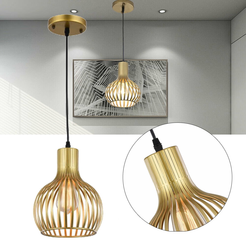 110-120V Gold Cage Pendant Light Modern Industrial Ceiling Hanging Lamp Single Head Gold Chandelier Fixture Kitchen