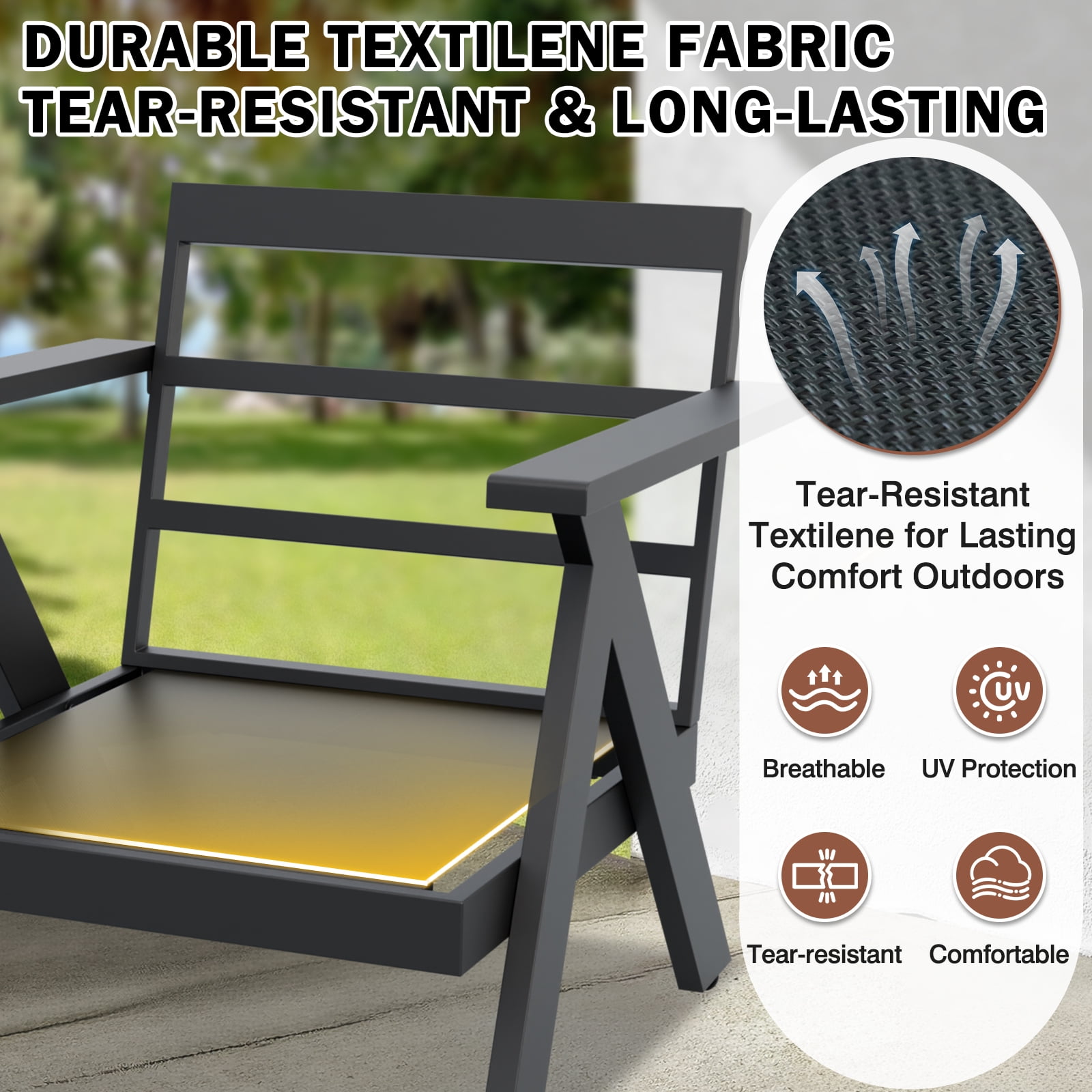 EAGLE PEAK Urban Slate Modern Patio Accent Chair Set of 2 with Thick Cushions，Black/Beige