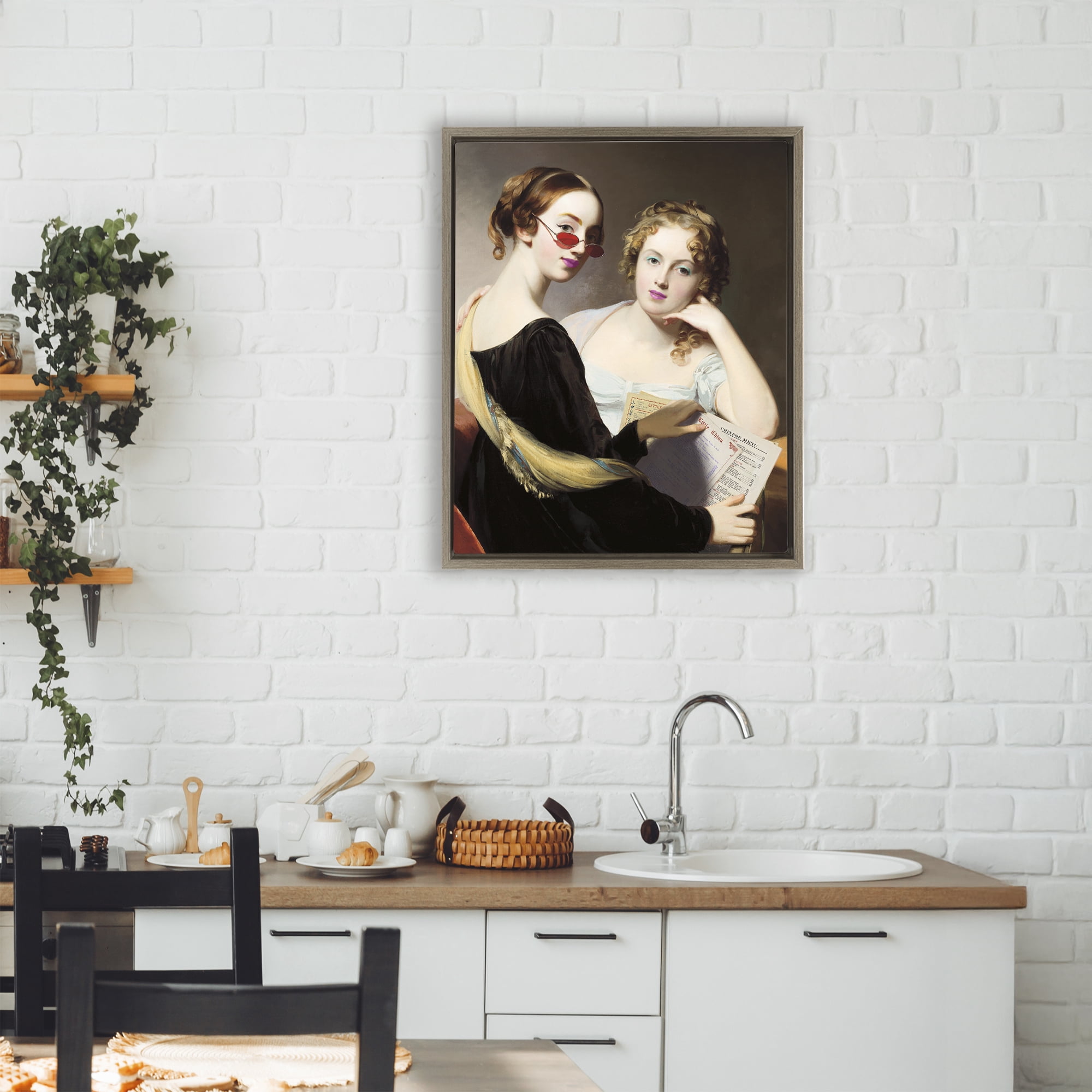 Stupell Industries Vintage Ladies Ordering Takeout Brown Framed Floater Canvas Wall Art, design by Wild Apple Portfolio