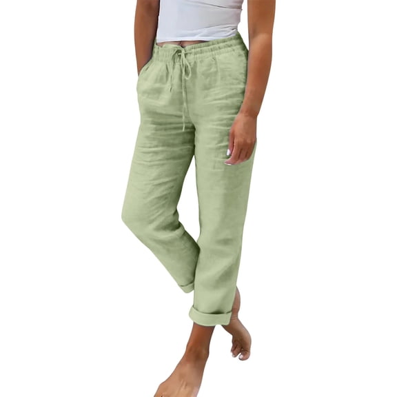 Linen Pants Women Summer Beach Vacation High Waist Wide Leg Comfy Flowy Trousers with Pockets