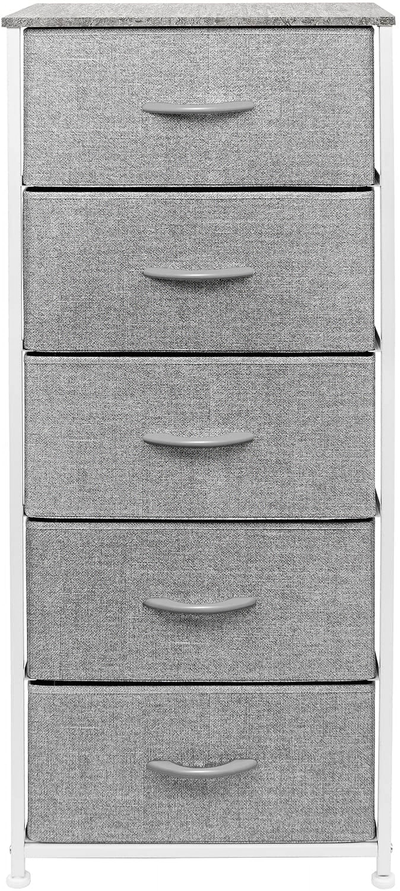 Sorbus Nightstand Dresser with 5 Drawers - Tall Storage Tower Unit Organizer for Bedroom, Hallway, Closet, College Dorm - Chest Drawer for Clothes, Steel Frame, Wood Top, Easy Pull Fabric Bins (Grey)