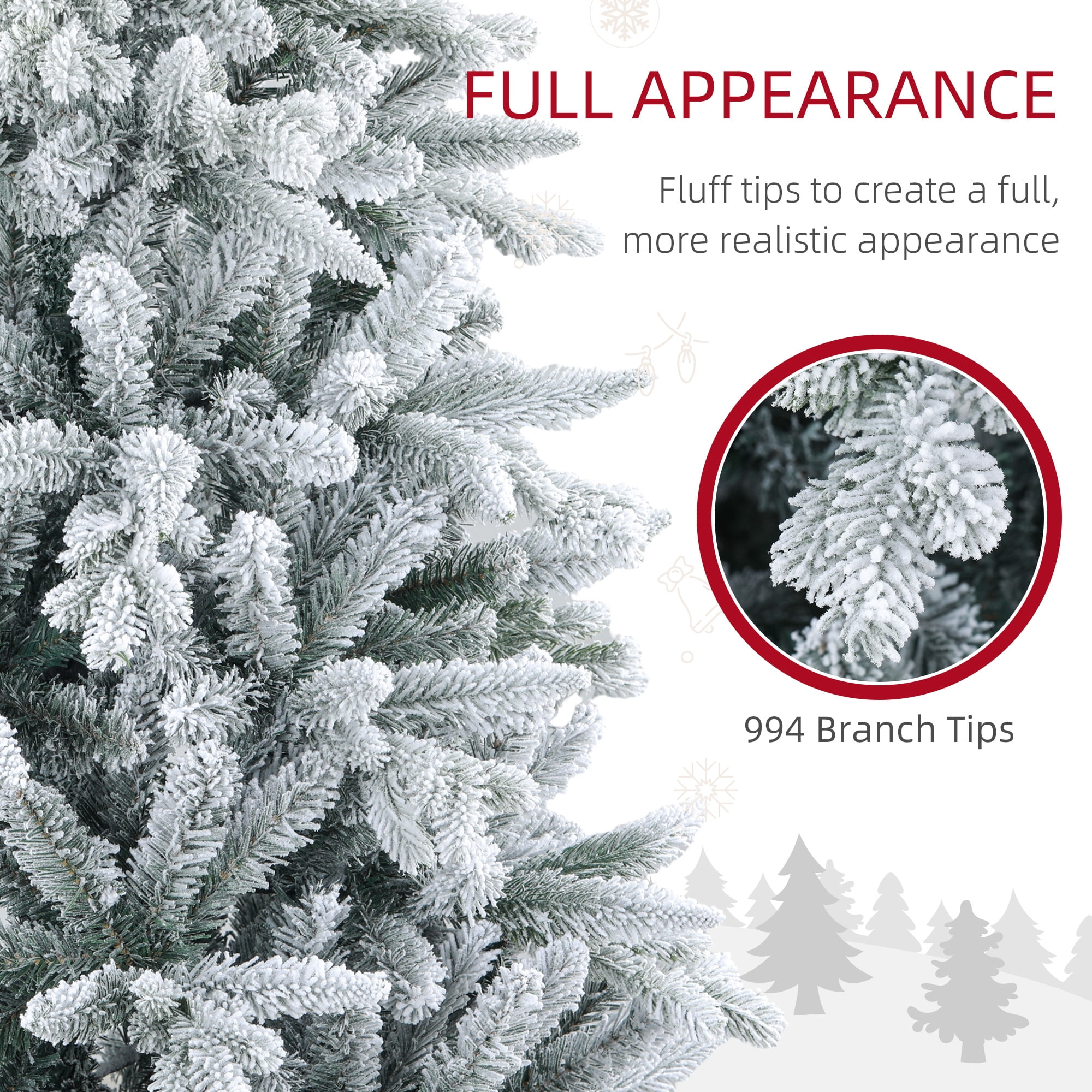 6ft Snow Flocked Christmas Tree 994 Tips Quick Setup Flame Retardant Indoor Holiday Decor