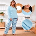 thumbnail image 5 of Plus Size Pajamas, PUTUO Women Pajamas Sets for Women, Soft Lightweight Long Sleeve V Neck Pjs Sets, Stretchy Print Sleepwear Loungewear, Light Blue, 2XL, 5 of 8
