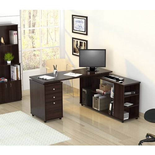Inval LShaped Laminate Office Desk, Espressowengue BOX 1