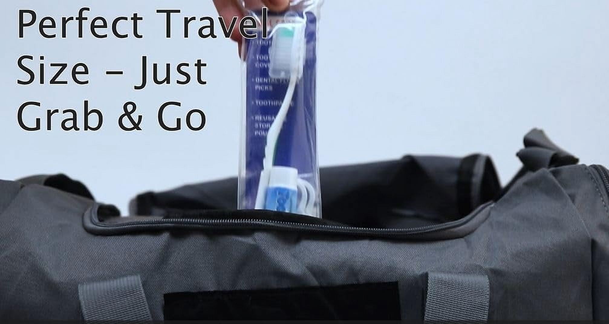 100 Pack of Bulk Wholesale 5 Piece Travel Size Oral Hygiene Dental Kits Containing Toothbrush, Toothpaste, Toothbrush Cover, Dental Floss Picks and Reusable Pouch Each for Homeless & Charity Donation