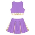 thumbnail image 4 of iiniim Teen Girls Cheer Leader Uniform Sleeveless Letter Print Crop Tops with Skirt Dancewear Lavender 16, 4 of 7
