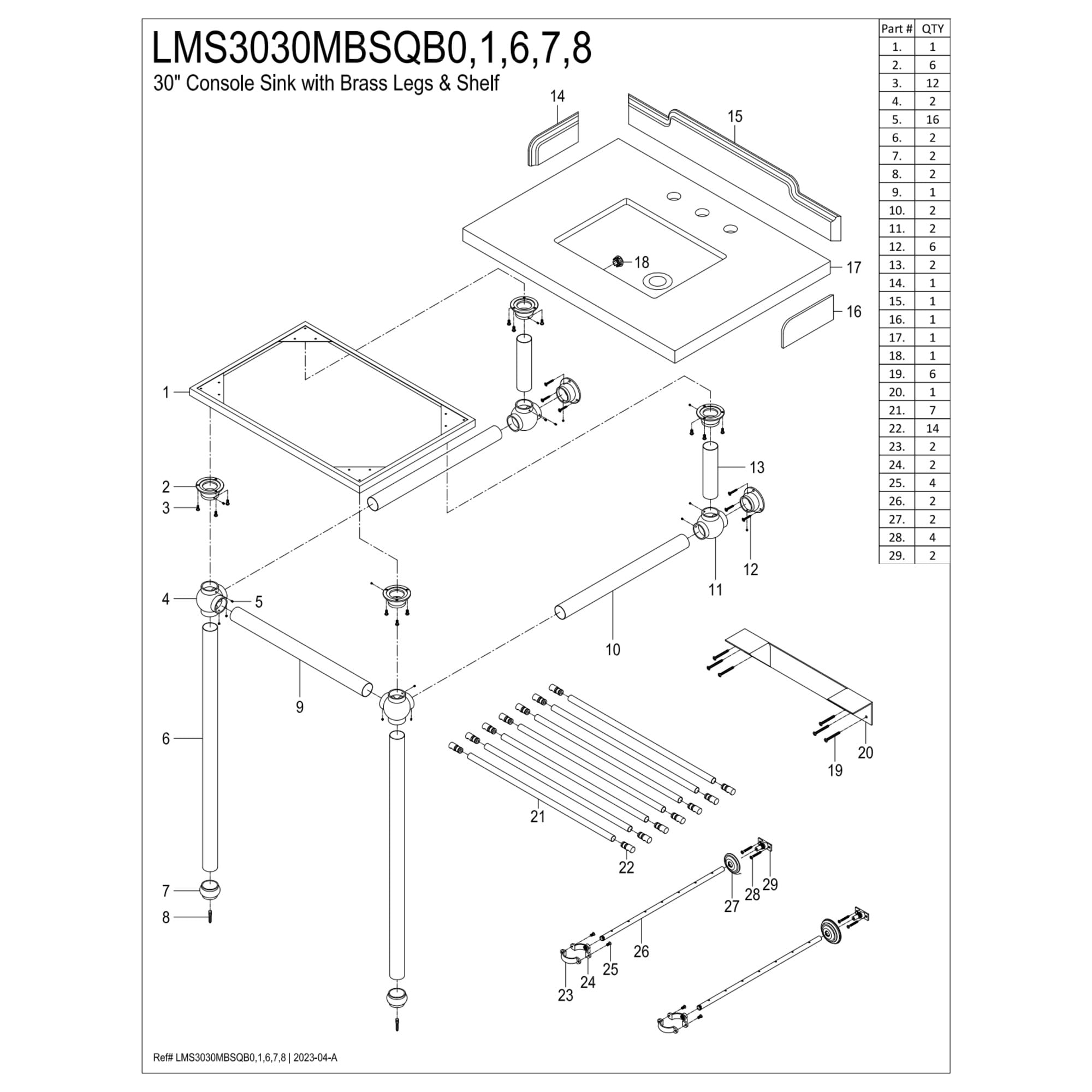 Kingston Brass LMS3030MBSQB0 Pemberton 30 in. Console Sink with Brass Legs - 8 in., 3 Hole - Marble White & Matte Black