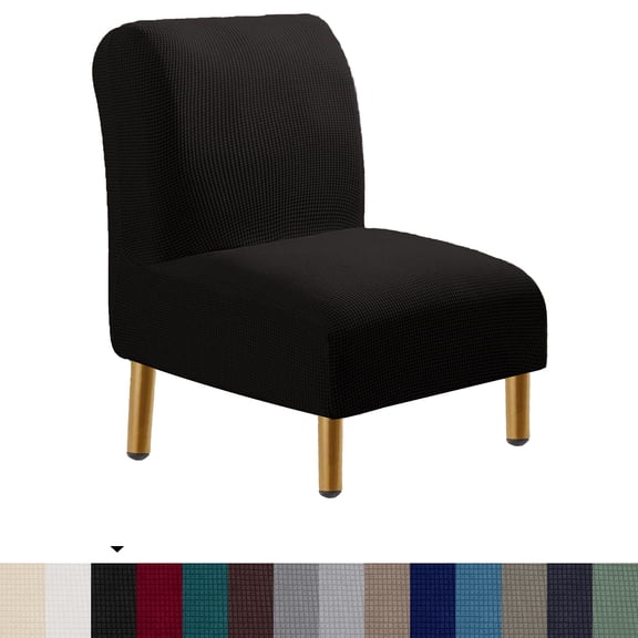 Mictong armless chair cover, washable single sofa cover, modern elastic sofa cover, corn velvet chair cover, suitable for living room home decoration protection cover, 1 piece, black