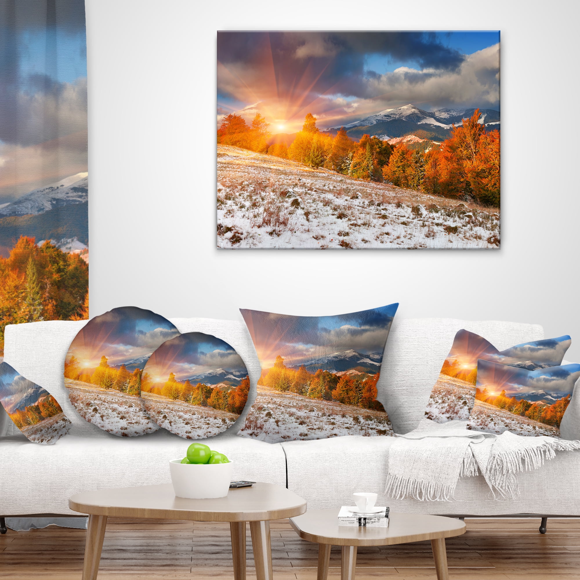 Designart First Snow in Carpathian Mountains - Landscape Photography Throw Pillow - 12x20