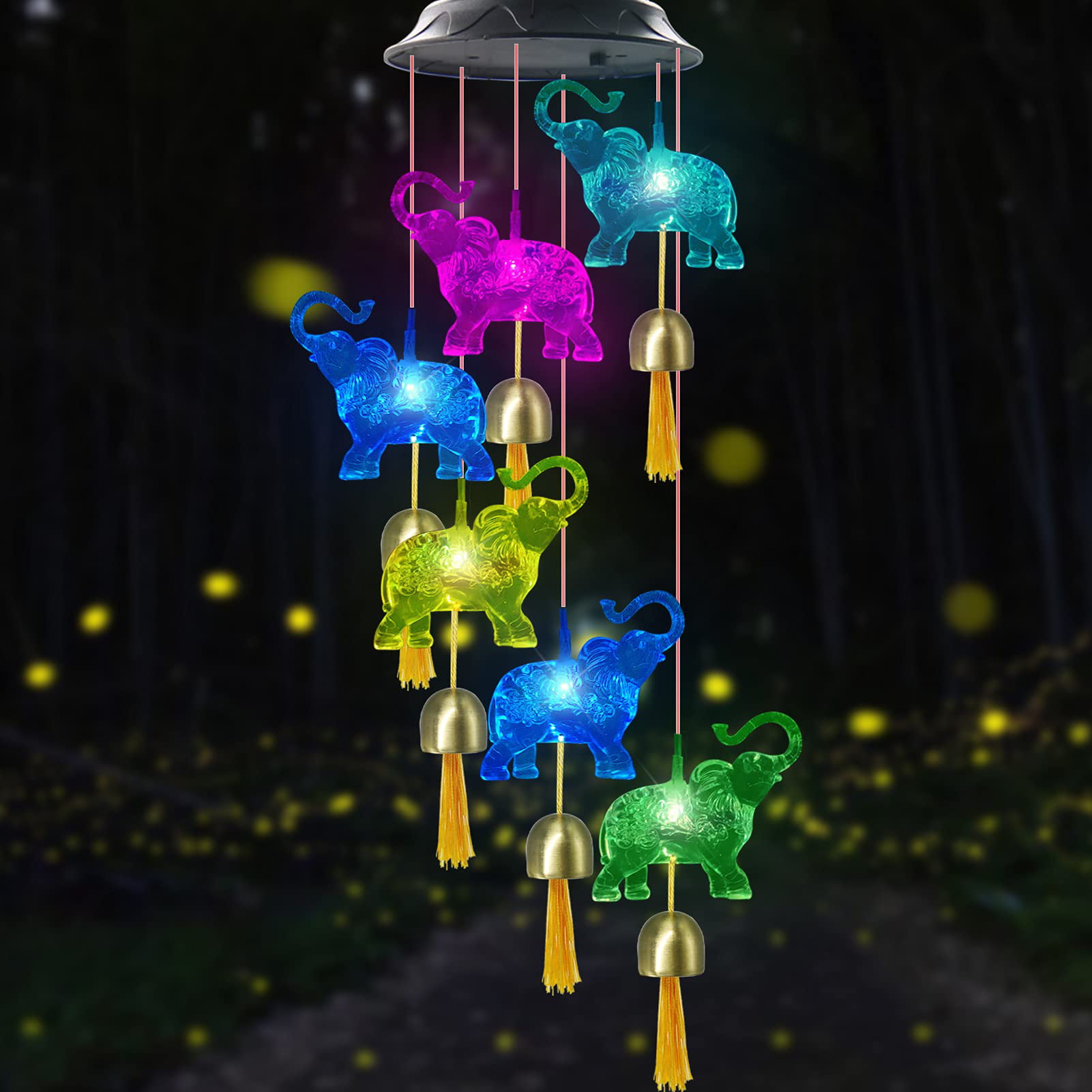 Solar Wind Chimes Elephant Design Wind Bell Pendant LED Light Garden Lamp 