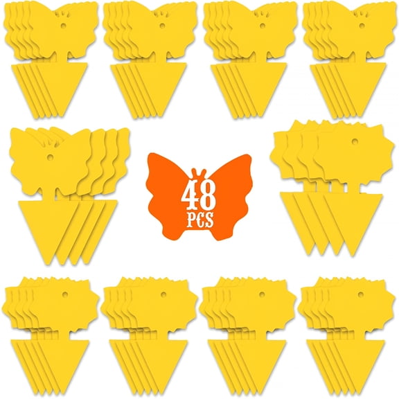 QARUN 48Pcs Fruit Fly Sticky Traps,Fungus Gnat Traps Insect Trap for Plants Kitchen Indoor and Outdoor（48 Lemon Yellow）