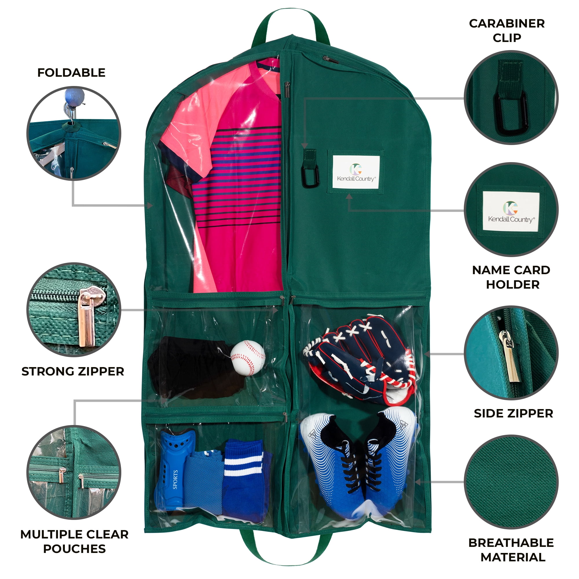 Kendall Country Dance Garment Bag Costume Organizer for Dancers, Beauty Pageants, Sports, Gymnasts, Figure Skaters, Travel and more - Forest Green 40 inch Long