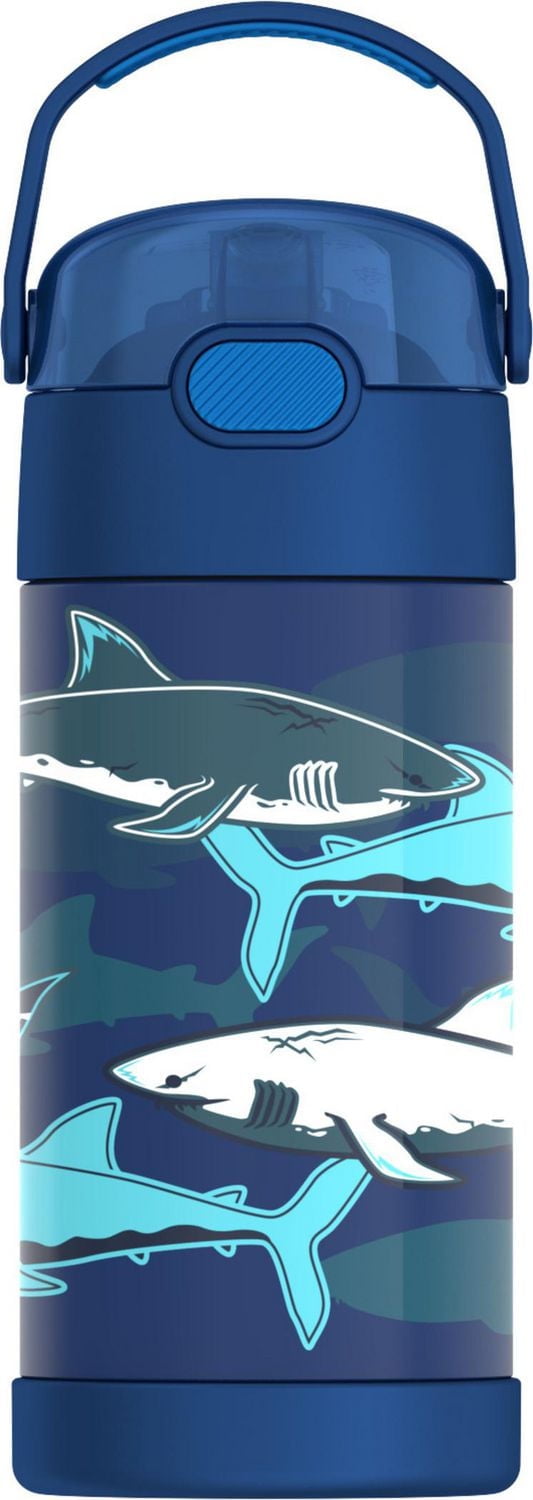 Thermos Kids Vacuum Insulated Funtainer Water Bottle with Flip Up Straw, 355ml, Sharks