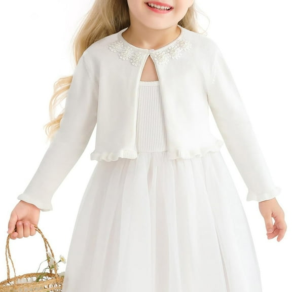 Sweater Girls Cardigan Toddler Girls Cardigan Sweater Bolero Shrug Baby Kids Knit Long Sleeve Crop Tops Button Closure Jacket White 5-6 Years