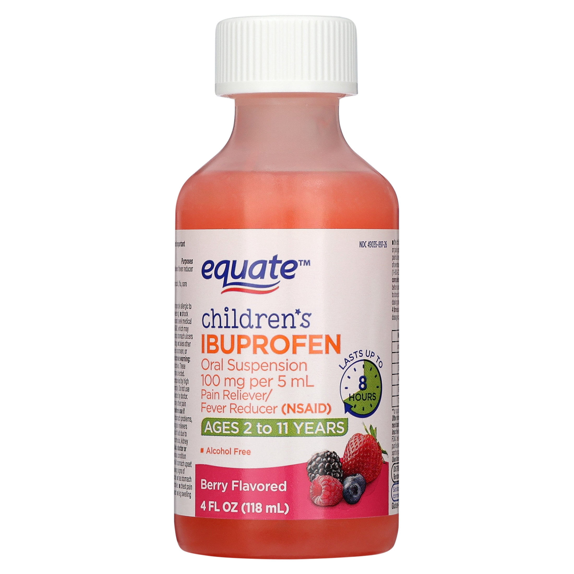 (3 pack) Equate Children's Pain Reliever/Fever Reducer Ibuprofen Oral Suspension, Berry Flavor, 100 mg, 4 fl oz