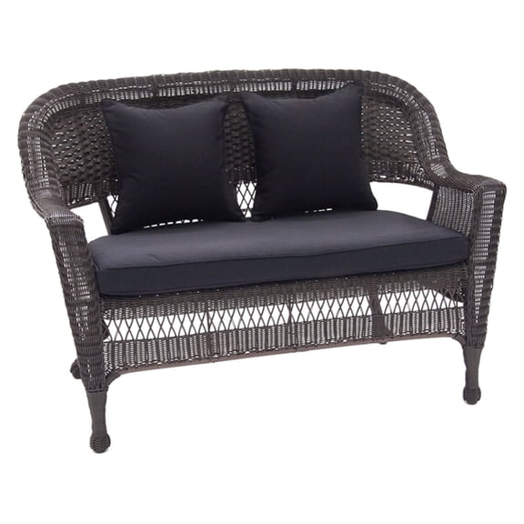 Jeco Wicker Patio Loveseat with Cushion and Pillows