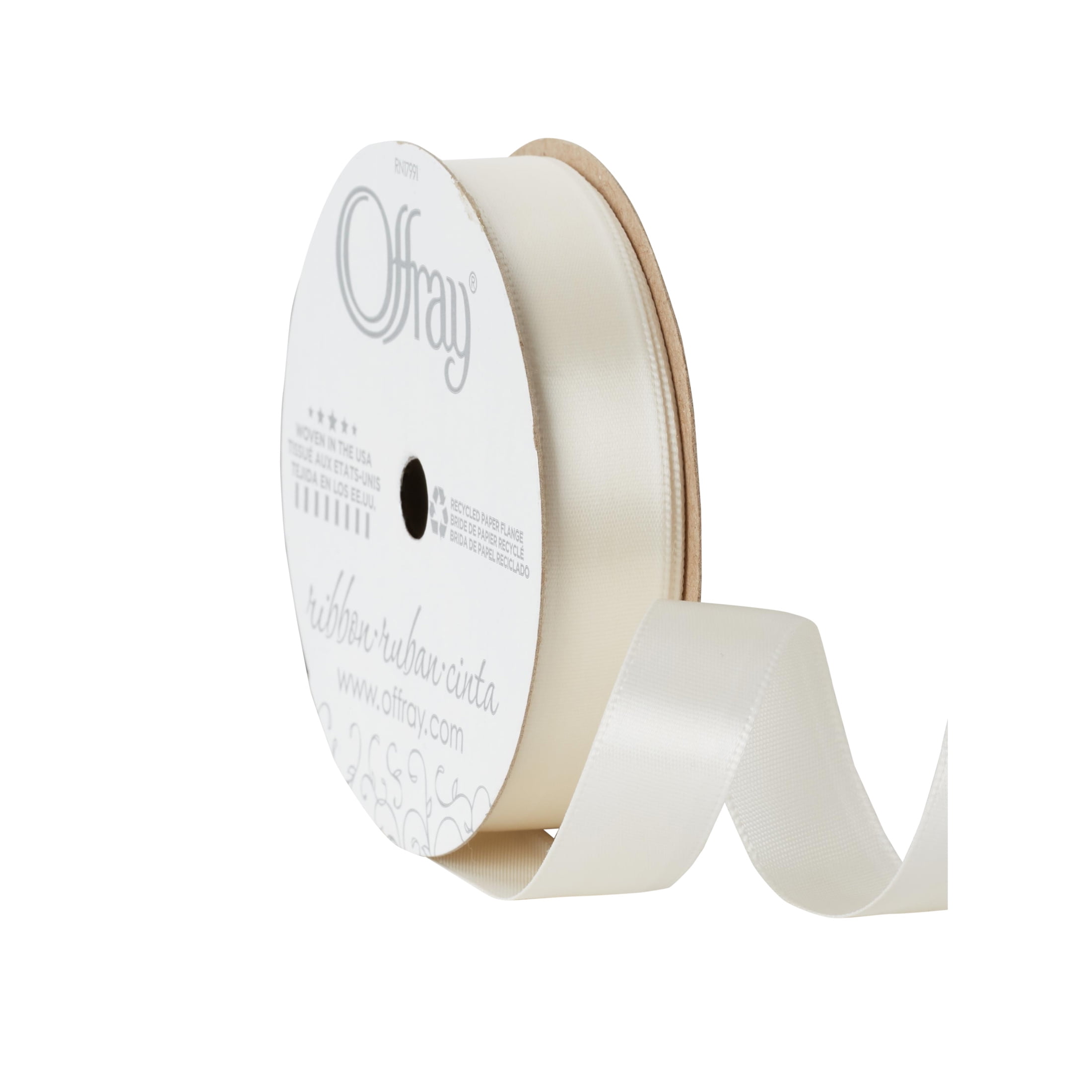 (4 pack) Offray Ribbon, Single Face Satin Ribbon, Antique White, 5/8" x 18 feet, Polyester Ribbon, 1 Each