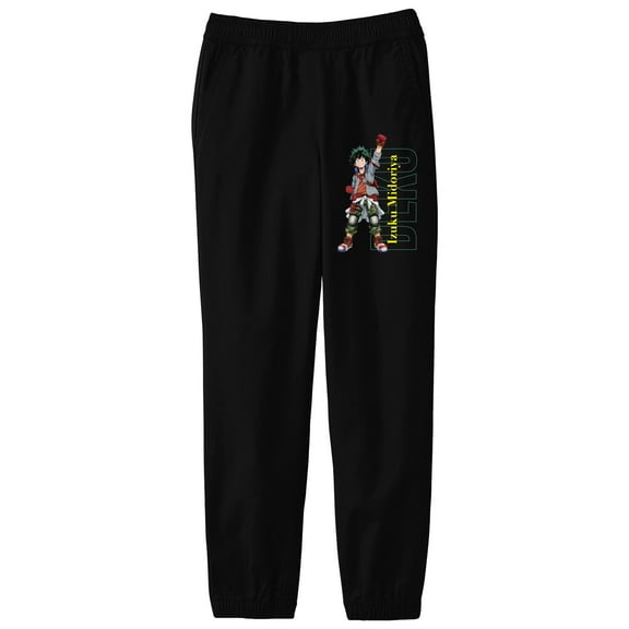 My Hero Academia Deku Victory Stance Boy's Black Sweatpants-Medium