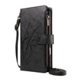 thumbnail image 3 of For Apple iPhone 17e Orchid Pattern Wallet Case, 9 Card Slots Zipper Pocket, Detachable Wrist & Shoulder Strap, Magnetic Shockproof Protective Phone Case,Black,For iPhone 17e, 3 of 9