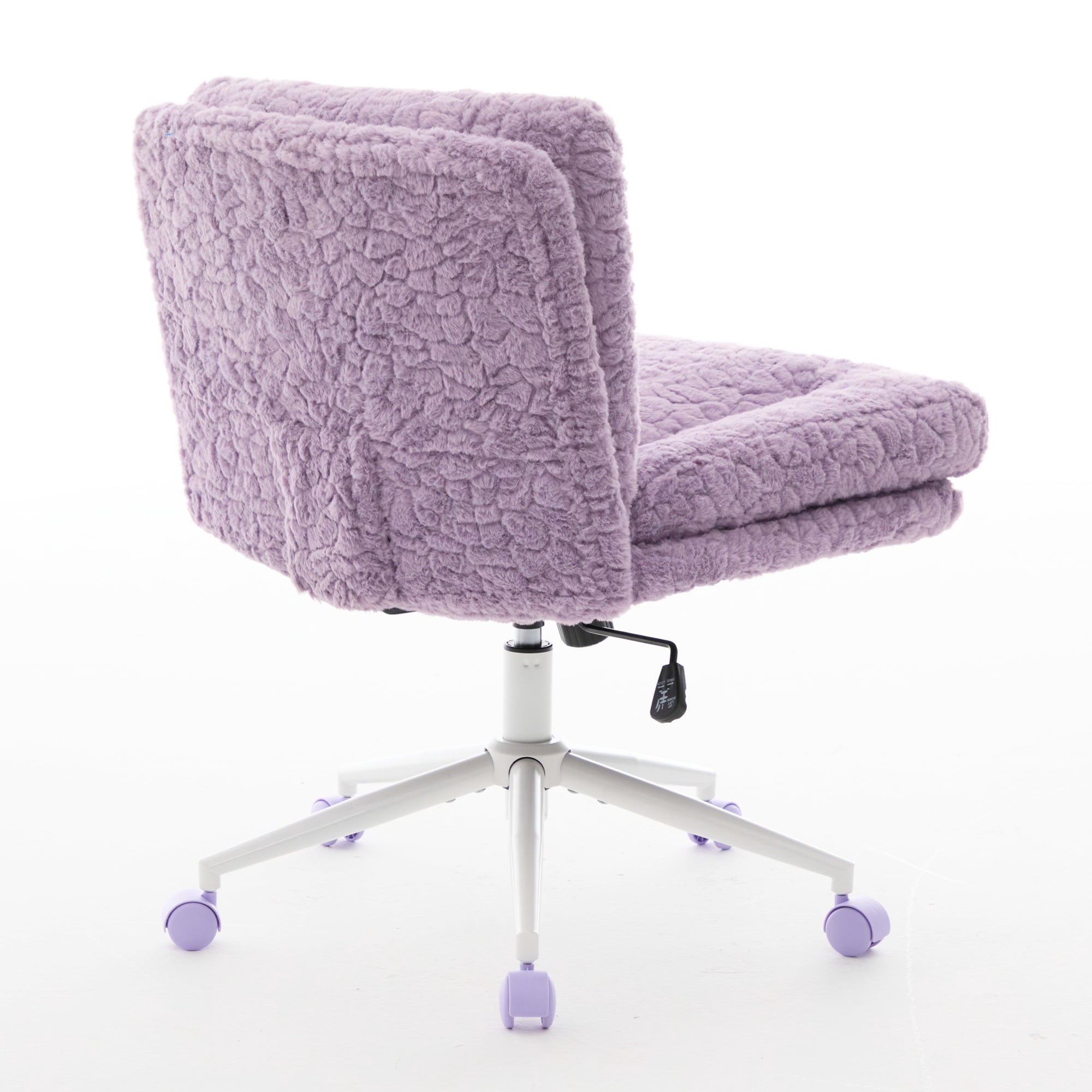 PORKISS Vanity Chair Makeup Chair, Home Office Chair, Ergonomic Desk Chair with Soft Faux Alpaca, Adjustable Swivel Task Computer Chair with Wheels, Violet