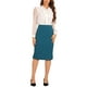 thumbnail image 2 of Falda Lápiz de Mujer Inspire Chic de Cintura Alta con Abertura y Cierre Invisible, Falda de Trabajo, Azul Verde, 2 of 5