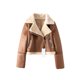 thumbnail image 5 of Chaqueta corta de piel sintética para mujer, abrigo grueso y cálido con cremallera para motociclista, Tops de otoño e invierno, 5 of 5
