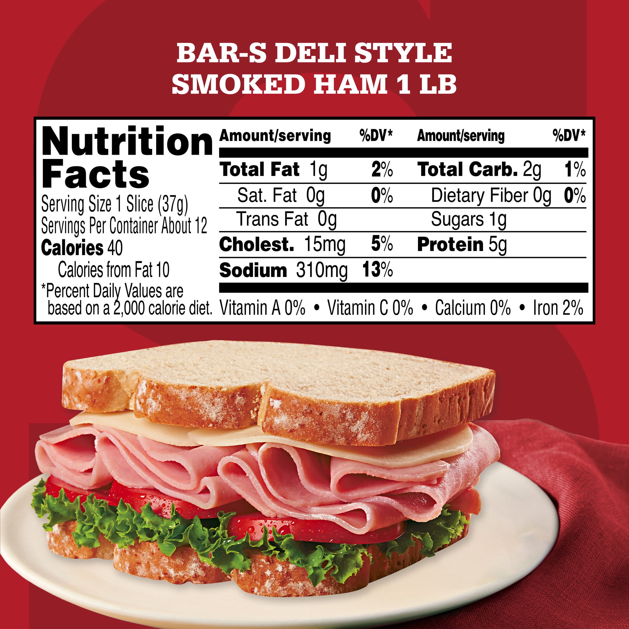 Bar-S Deli Style Smoked Ham Sliced Lunch Meat, 1 lb