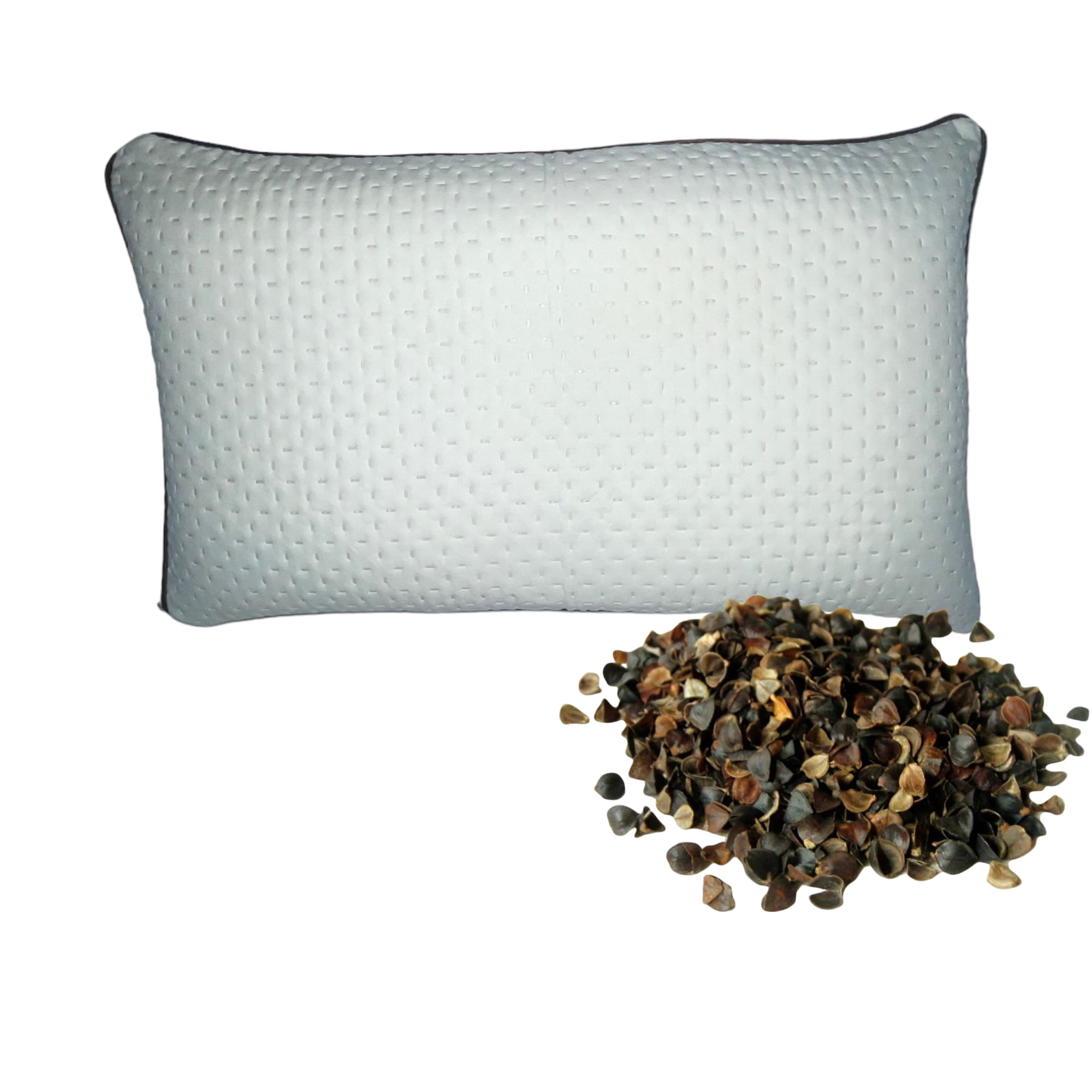 SobaMakura Original Buckwheat Pillow with 100% Cotton Cover, White, 20" x 12"
