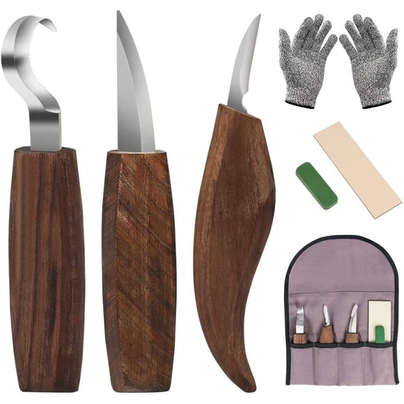 Premium Wood Carving Kit - Whittling Wood Carving Kit in Leather Pouch and Walnut Handles