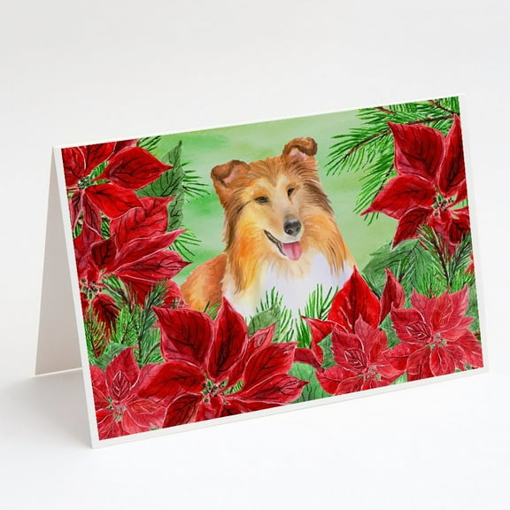 Sheltie Poinsettas Greeting Cards and Envelopes Pack of 8