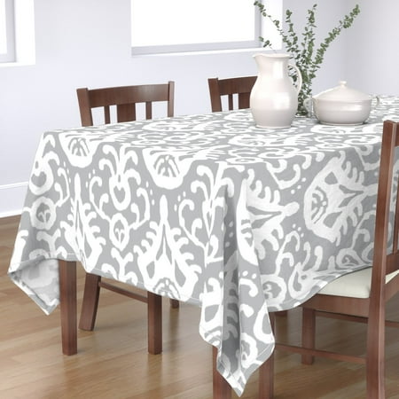 

Cotton Sateen Tablecloth 70 x 108 - Gray Ikat Grey Abstract Neutral Tribal Ethnic Boho Monochrome Print Custom Table Linens by Spoonflower