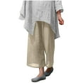 thumbnail image 5 of Olyvenn Women's Ladies' Solid Color Elastic Waist Full Length Long Pants Cotton And Linen Big Summer Casual Pants Gifts for Women Trousers 2023 Female Fashion Khaki 4, 5 of 8