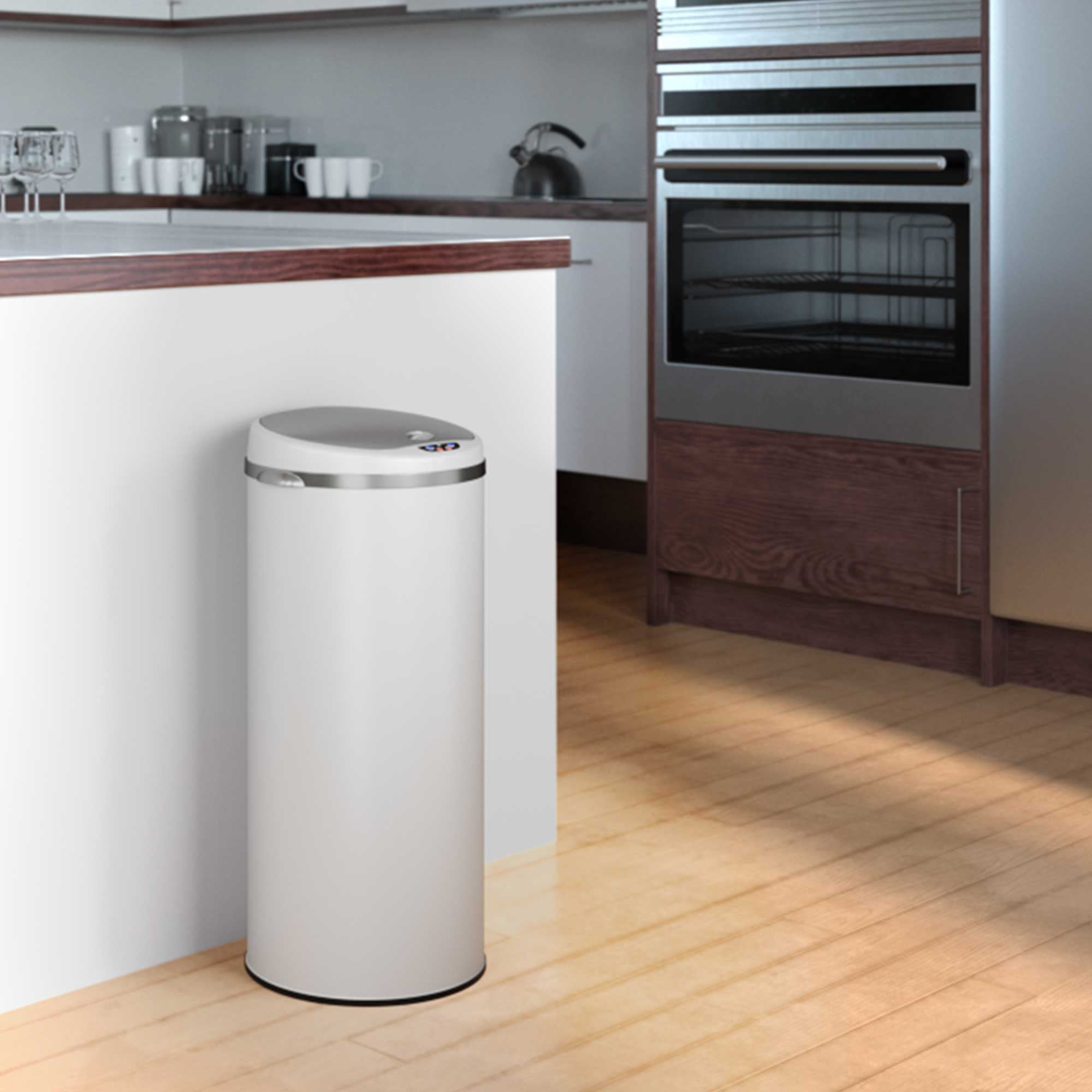 iTouchless Round Sensor Trash Can, with Deodorizing Feature, 13 Gallon, Pearl White, Stainless Steel