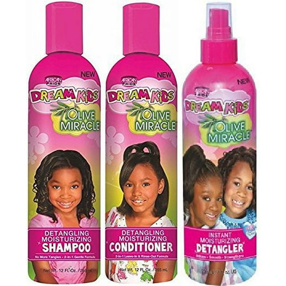 African Pride Dream Kids Olive Miracle Detangling Moisturizing 3 SET [Shampoo & Conditioner & Detangler]