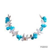 JYX Natural White Biwa Freshwater Pearl with Drop Turquoise and White Crystal Necklace for Women 18"
