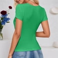 thumbnail image 4 of Rhuody Tops For Womens Summer Hollow Out Ribbed Knit Tee Round Neck Short Sleeve Solid Color T Shirt Charm Clothes Green M, 4 of 5