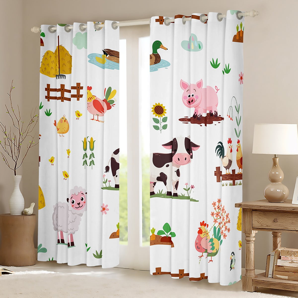jejeloiu Cute Cattle Sheep Black Out Curtains,Farm Animal Curtains Pack of 2 (42x63 Each),Rustic Farmhouse Cabin Bedroom Curtains For Boys Girls,Ultra Soft Home Decor