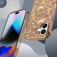 thumbnail image 3 of Magnetic Glitter Case for iPhone 17, Luxury Shining Bling Phone Case Compatible with Mag-Safe for Women Girls, Wireless Charging Support Shockproof Cover for iPhone 17, Gold, 3 of 6