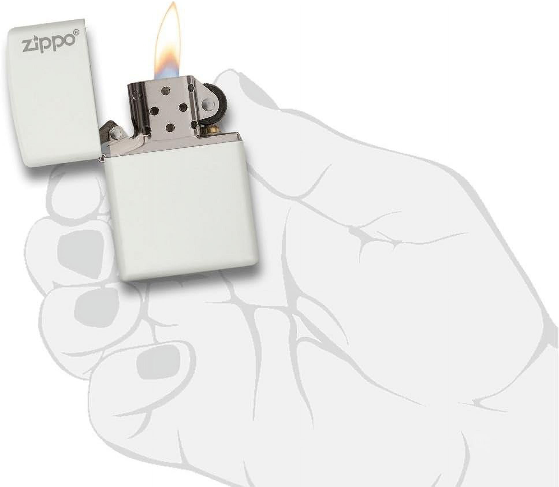 Zippo Lighter - Personalized Custom Message Engrave for Classic with Logo White Matte Windproof Zippo Lighter #214ZL