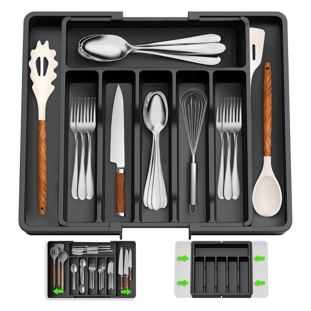Organizador de Cubiertos,Expandible Organizador de Cubiertos para Cajon,Organizador de Cajones de Cocina,Bandeja para Cubierto,8 Divisores Plástico para Cosmético Papeler&iac
