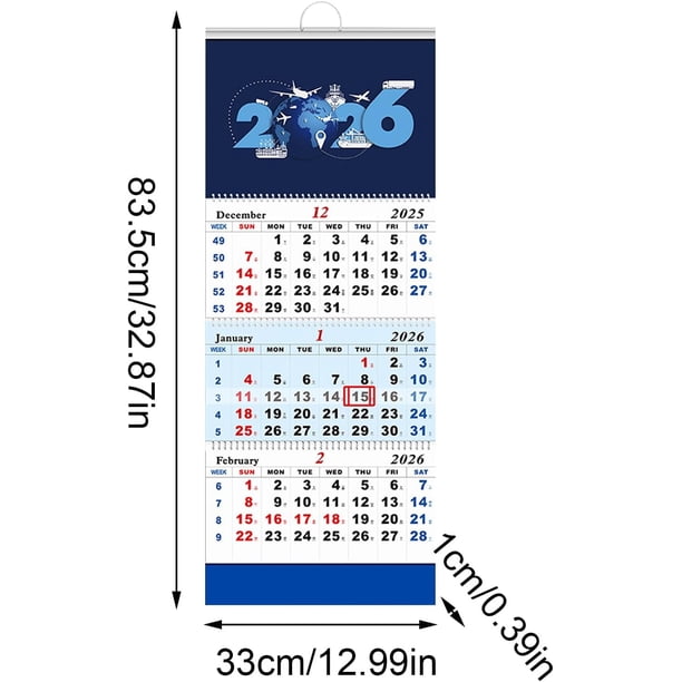 Calendario de Pared Grande, Vertical Calendario de Pared Triple 2026 Vistas de 3 Meses Calendario, Planificador de Pared Colgante Grande para la Escuela, el Lugar de Trabajo, el Dormitorio, el Hotel,