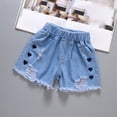 thumbnail image 5 of FAIWAD Girls Ripped Jean Shorts Summer Elastic Waist Straight Leg Cut Embroidery Denim Shorts, 5 of 8