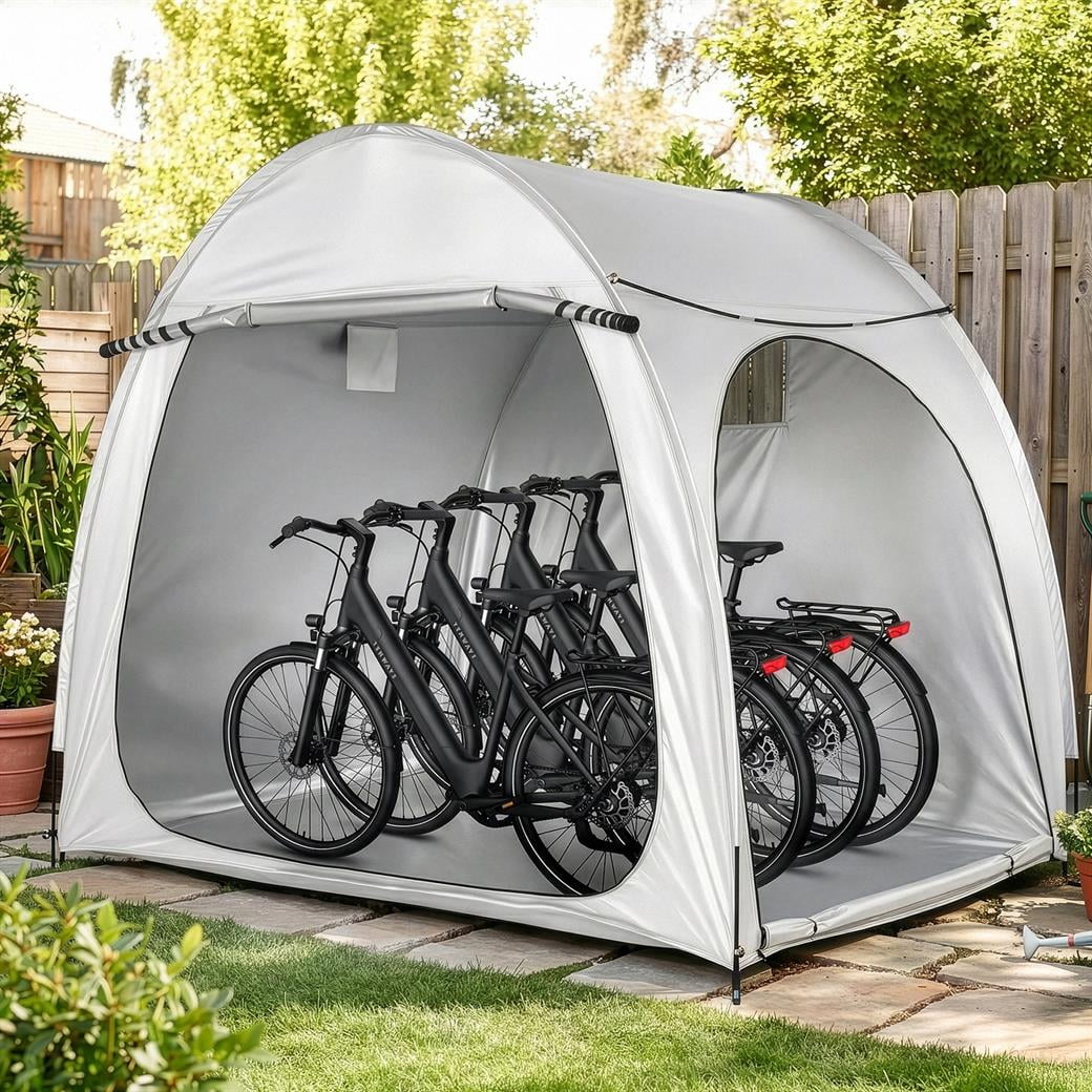 Dual-Door Bike Storage Tent - Arc-Shaped Oxford Cover with Flexible Fiberglass Frame & Efficient Storage Solutions