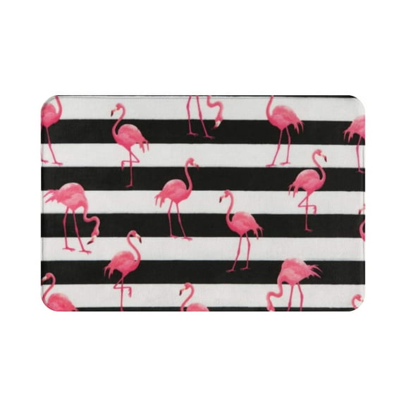 Flamingo Bath Mat Black and White Bathroom Rugs Stripe Bath Rugs Bath Mats for Bathroom 16"x24"